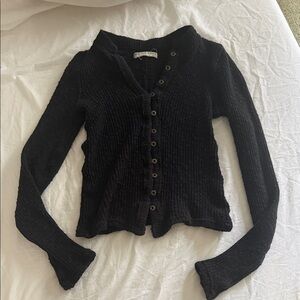 We The Free Black Ribbed Button-Up Cardigan
